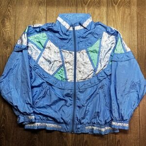 Vintage Corruption Windbreaker Jacket Blue Colorblock 90s Retro Sporty Large